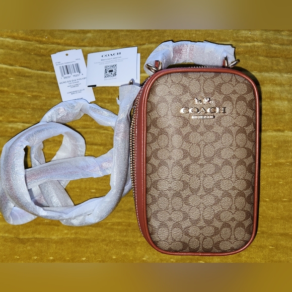 Coach Micro Signature EVA Phone Crossbody in Khaki/Terracotta NWT - Picture 4 of 6